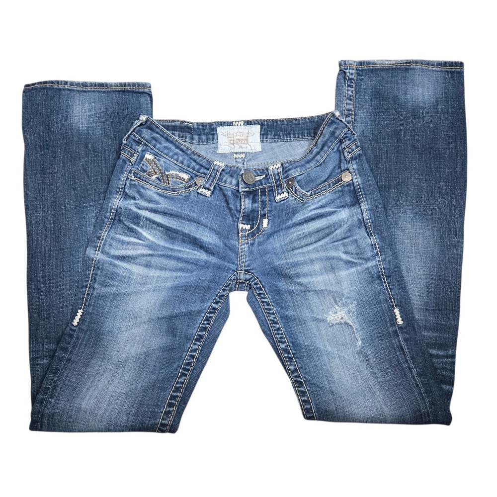 Big‎ Star Liv Bootcut Jeans Embellished Studded Distressed Blue 25R Y2K Western